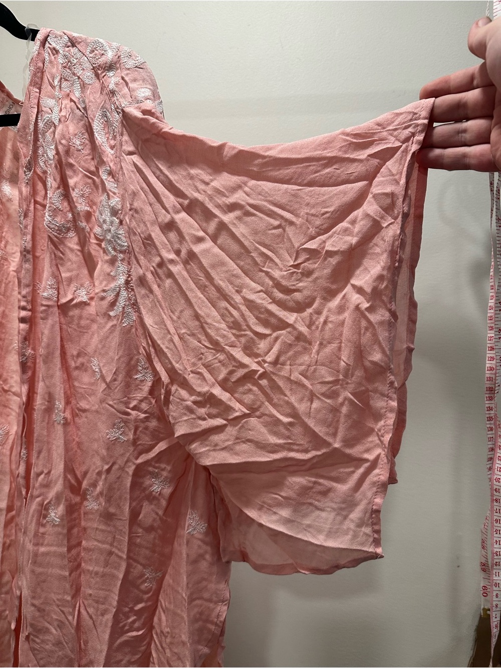 Light Pink Embroidered Kimono Sleeve Duster